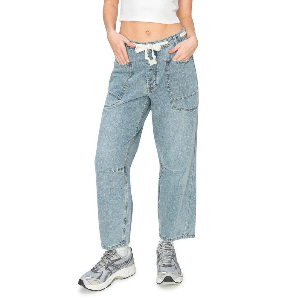 Cali1850 Low Slung Barrel Cargo Medium Wash Blue Denim Jeans Size 13/31